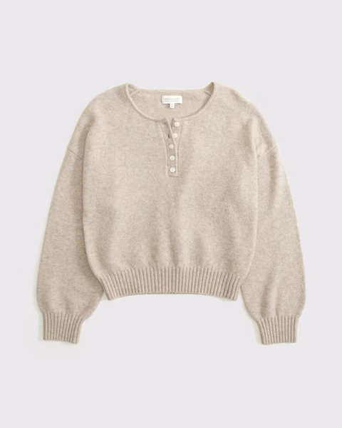 Merino Wool-Blend Henley Sweater