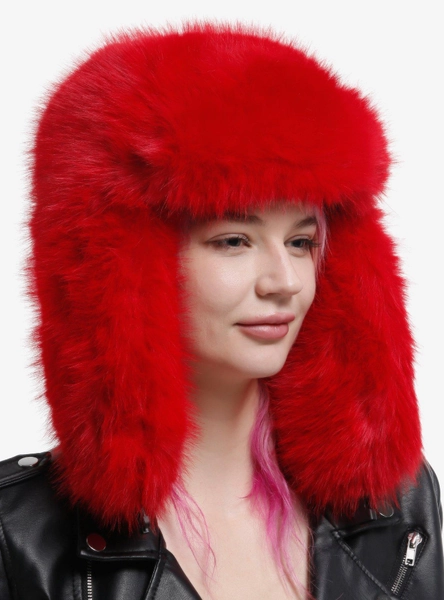 Red Fuzzy Plush Trapper Hat