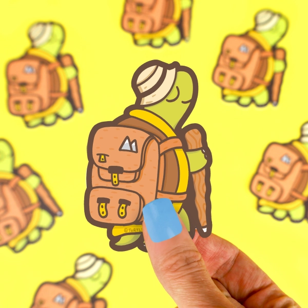 Hiking Tortoise Sticker: Waterproof Vinyl Decal for Water Bottles