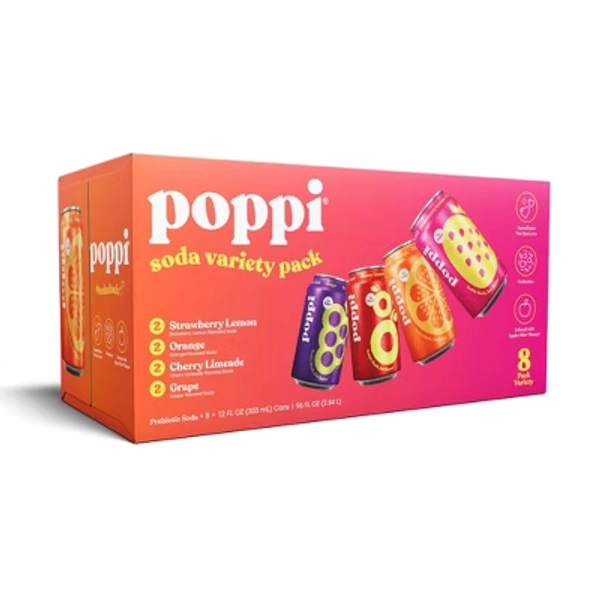 Poppi Fruit Prebiotic Beverage Variety Pack - 8pk/12 fl oz Cans