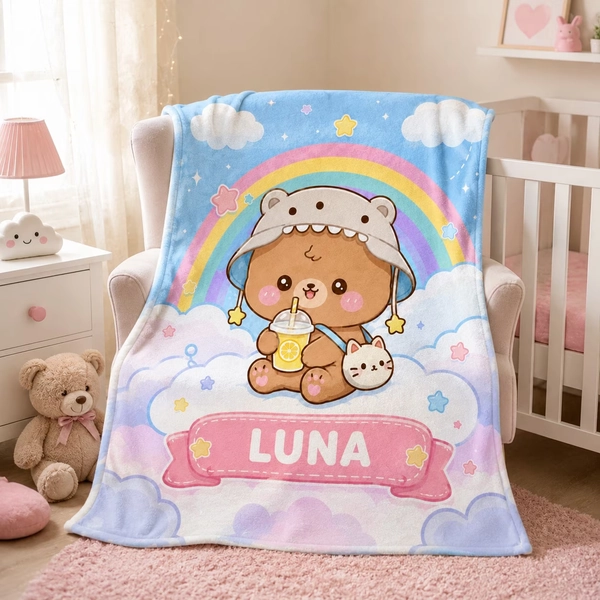 Personalized Cute Bear Fleece Throw Blanket, Custom Name, Soft 280 Gsm Polyester, Animal Lover Decor for Couch, Sofa & Bed - Walmart.com