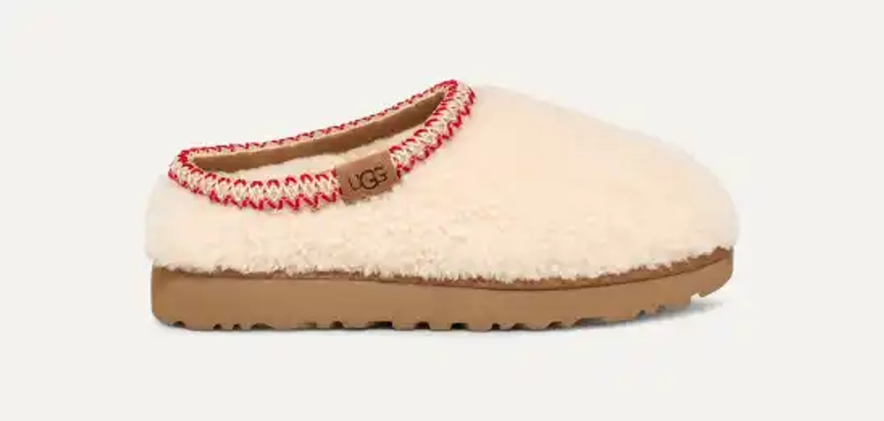 UGG® Women's Tasman Maxi Curly Sheepskin/Recycled Materials Slippers in Natural, Size 7