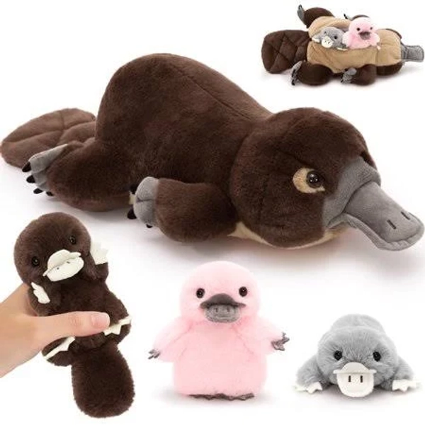 Morismos 22 inch Platypus Stuffed Animal with 3 Baby Plush Toys