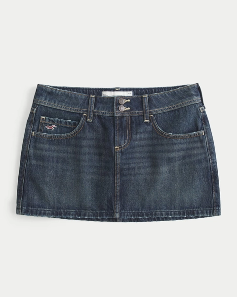 Low-Rise Dark Wash Denim Mini Skort