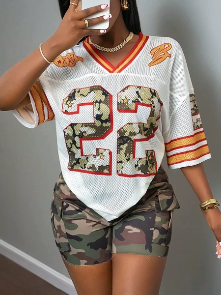 2025 Summer Women's 22nd Fashion Y2K Breathable Quick Drying T-shirt Camo Printed Loose Music Festival Party Comfortable Shirt - AliExpress 200000345