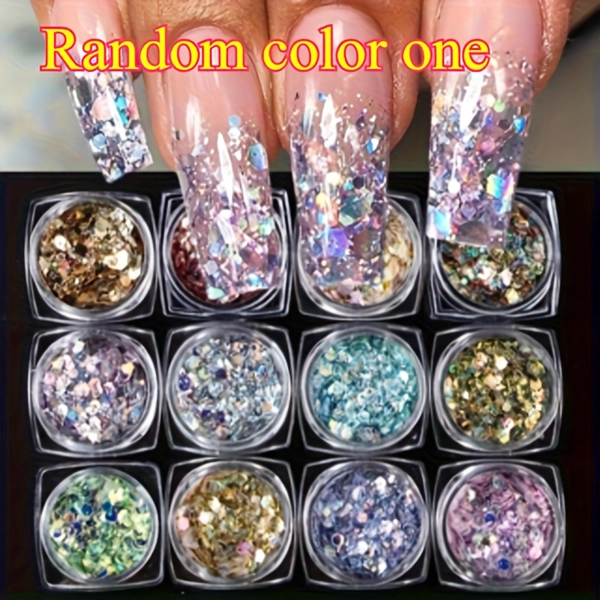 12 Colors Rainbow Glitter Nail Polish - Large Flakes, Sequins, Gel Polish Foil, Y2K Mermaid Holographic, 3D Mirror Glitter for Manicure & Pedicure, Vibrant Multicolor Shades, Nail Art Supplies, Nail Art Accessories, Y2K Style, Shimmering Effect, Nail Decoration, Nail Supply, Nail Glitter, Things For Nails, Mirror Powder, Nail Polish, Nail Tech Supplies, Nail Accessories