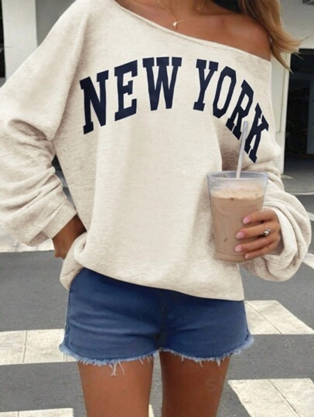 SHEIN 1pc Women's Open Shoulder Long Sleeve Solid Color Pullover Sweatshirt, Casual & Fashionable For Everyday Wear Graduation,Back To School Outfits,Graduation,Teacher Outfits For Women,Back To School  Fall Outfit