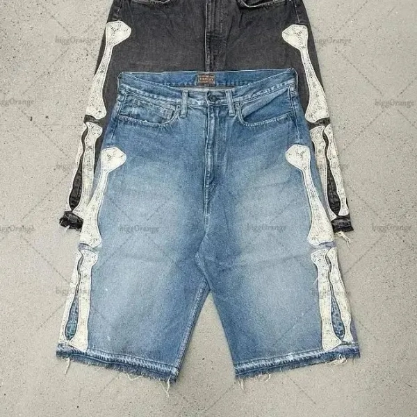 Men's Street Letter Embroidery Retro Denim Shorts