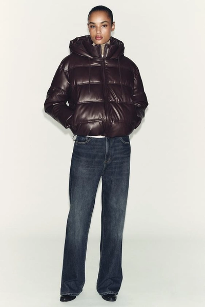 WATER REPELLENT WINDPROOF FAUX LEATHER PUFFER ANORAK