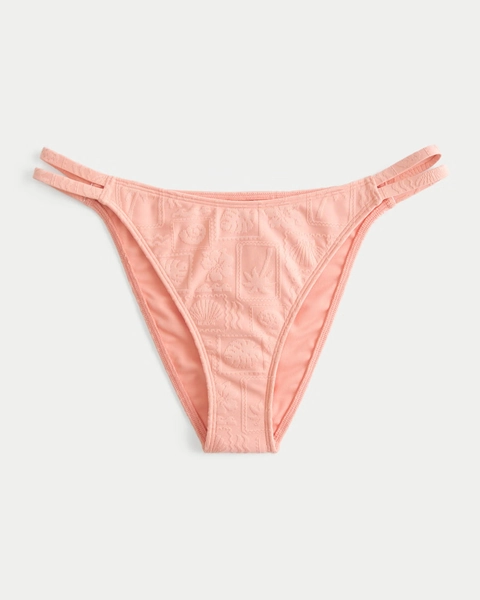 Jacquard Double-Strap Cheeky Bikini Bottom