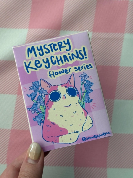 Mystery Box Cute Flower Themed Acrylic Keychains, Cat Keychains, tulip, bluebells, lotus, cactus, lily, mystery charm pack