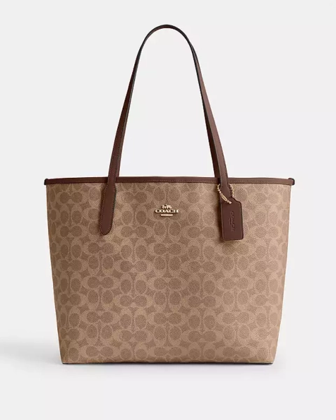 Gold/Tan/Brown City Tote Bag In Signature Canvas