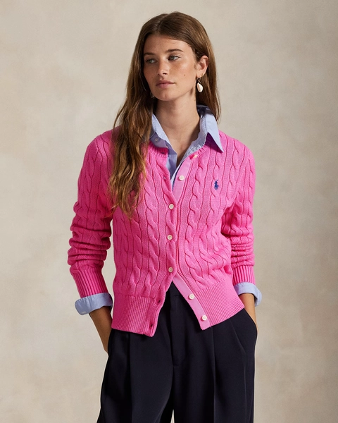 Cable-Knit Cotton Crewneck Cardigan | Ralph Lauren
