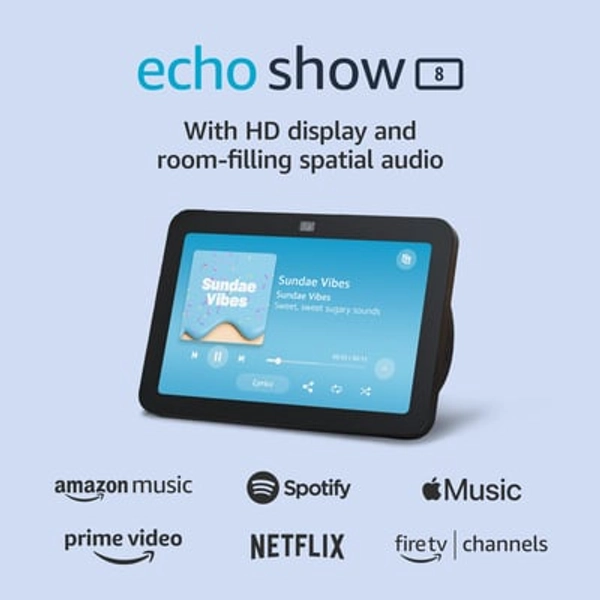 Amazon Echo Show 8, With Spatial Audio, Smart Home Hub, ideal for open living spaces, includes Alexa, Charcoal Charcoal Device only