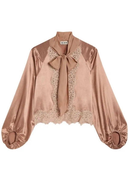Nalani Lace-trimmed Satin Blouse - Pink