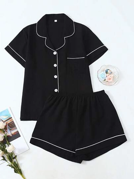2pcs Women Summer Sleepwear Set - Short Sleeve Top & Shorts, Casual Loose Comfy Basic Home & Casual Wear