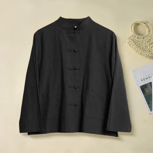 Frog-Button Long Sleeve Stand Collar Shirt