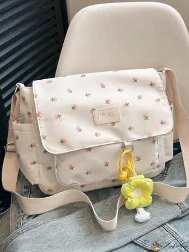 Bird in Bag – Women’s Floral Crossbody Messenger Bag with Pendant