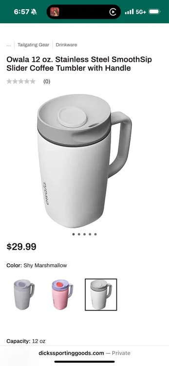 Owala 12 oz. Stainless Steel SmoothSip Slider Coffee Tumbler with Handle