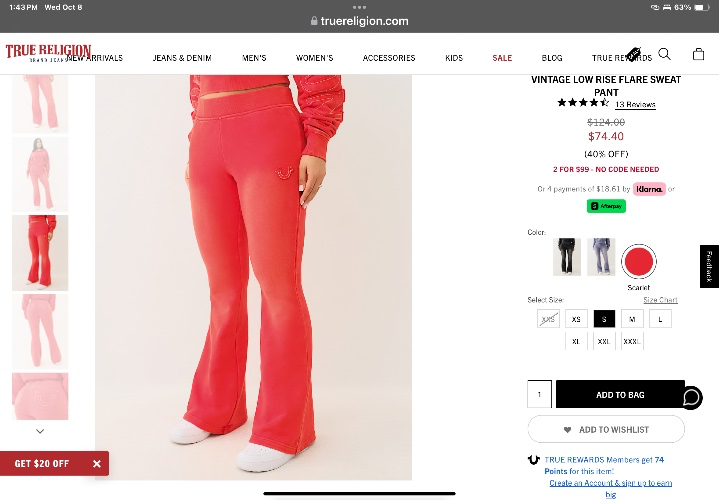 

VINTAGE LOW RISE FLARE SWEAT PANT | True Religion

