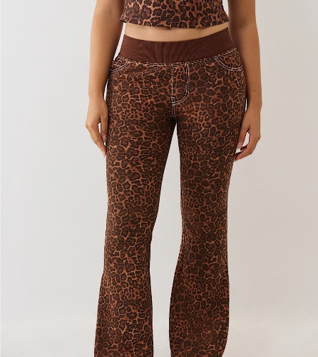 

LEOPARD MID RISE BIG T FLARE SWEAT PANT - Brown Multi | True Religion

