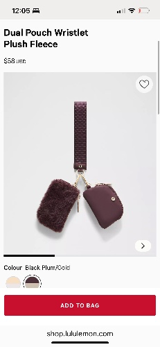 Dual Pouch Wristlet *Plush Fleece - black plum/gold