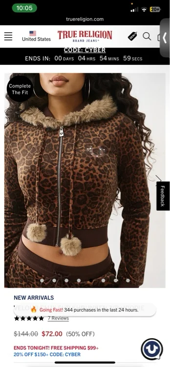 

VELOUR FAUX FUR SHRUNKEN ZIP HOODIE - Brown Multi | True Religion

