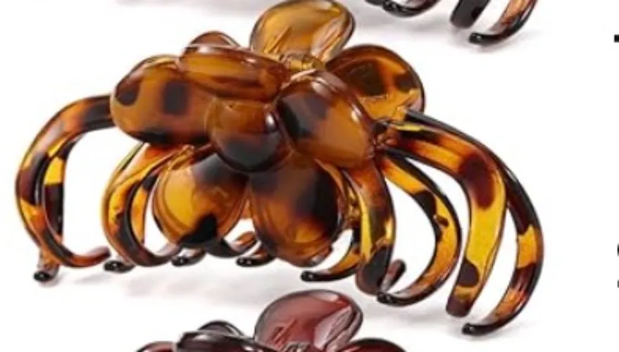 Auseibeely 4 Pcs Extra Large Claw Clips for Thick Hair, 5 Inch Tortoise Shell Jumbo Hair Clips for Women, Strong Grip Octopus Claw Clip, Leopard Print Flower Hair Accessories for Christmas Gifts