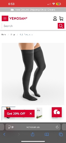 VENOSAN® USA | 6000 Thigh High, 15-20 mmHg, Black, Large, Short, Silic Dot, Closed Toe