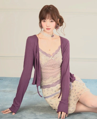 Heynew Spicy Girl Purple Bow Polka Dot Lace Camisole with Chest Pads Women's Summer Figure-Flattering Outerwear Top