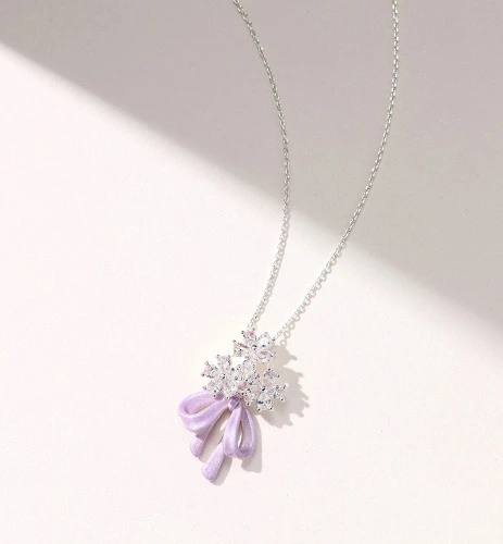 And Acc Exclusive Color Bow-Tie Detachable Light Purple Bouquet Necklace Gentle Zircon Clavicle Chain for Women