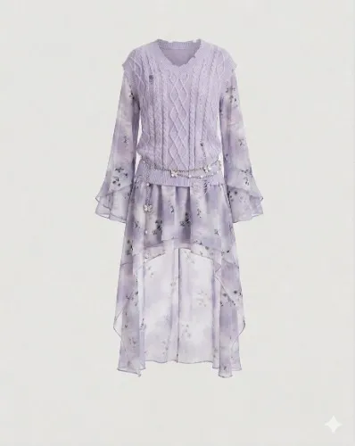 Vestido infantil COTRE Swallowtail roxo com estampa em camadas