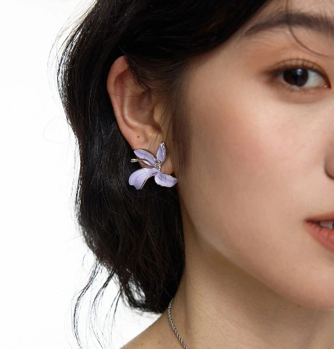 And Acc Original Design Three-Dimensional Purple Iris Flower Earrings Ear Clips Fairy-Like Elegant Flower Glaze Earrings for Women