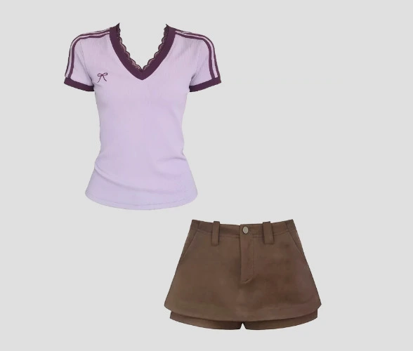 Parkyeon's Outfit for the May Day Trip Is a Sweet Lace Patchwork V-Neck Short-Sleeved Top with High-Waisted Shorts Set