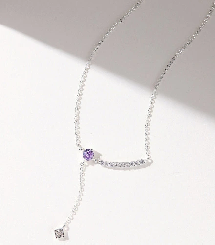 And Acc Original Design Purple Zircon Full Diamond Smile Necklace ins High-End Elegant Pendant Clavicle Chain for Women