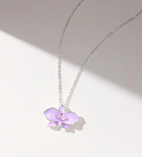 And Acc Original Design Three-Dimensional Purple Butterfly Orchid Necklace Gentle ins Temperament Fairy-Like Flower Clavicle Chain for Women