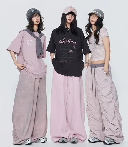 Cbxlab Hip-Hop Trendy Brand "Sweet Cool Pink Series" American Street Sports Pants Spring Hot Girl T-Shirt Top