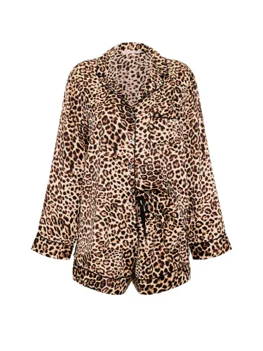 Signature Satin Long-Sleeve Short Pajama Set
