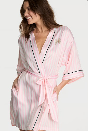 Signature Satin Short Piped Robe