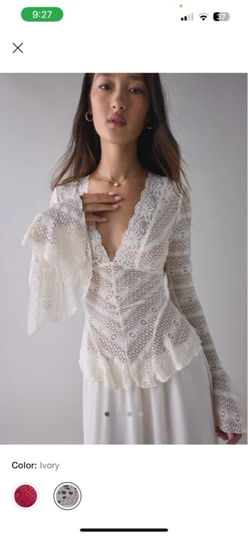 Kimchi Blue Irene Sheer Lace Ruffle Bell Sleeve Top