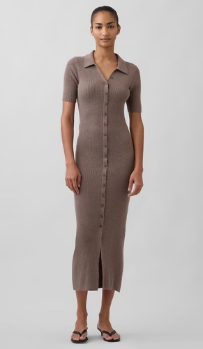CashSoft Rib Collared Midi Cardigan Dress | Gap