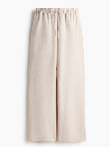 Linen-Blend Pants - Light Beige