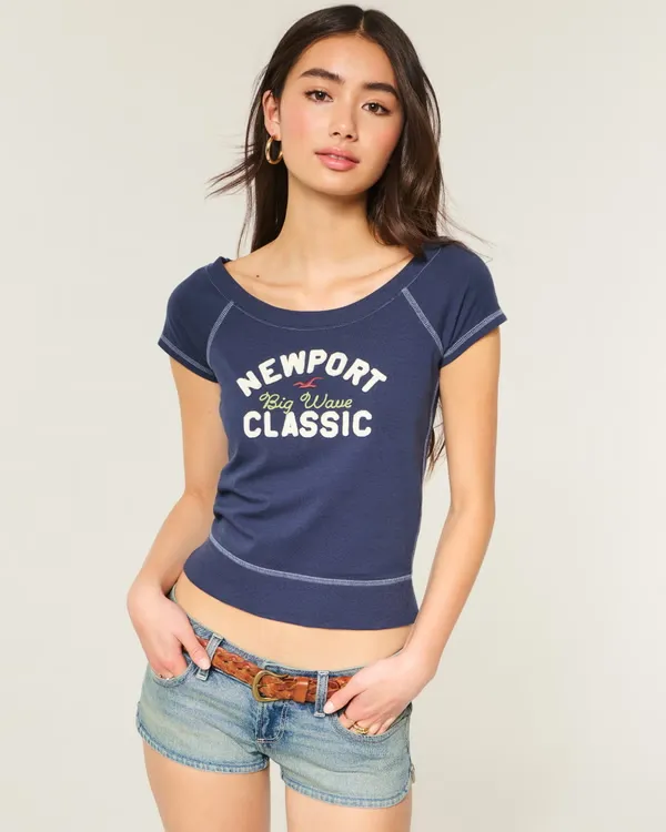 Logo Graphic Banded Scoop Tee