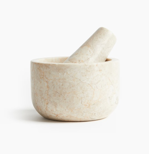 Vijzel en stamper van marmer - Beige