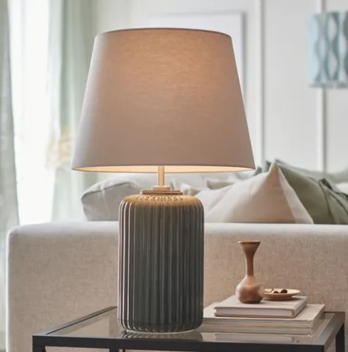 SNÖBYAR Table lamp - gray-turquoise ceramic/gray 20 "