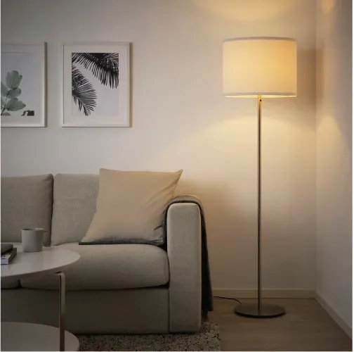 RINGSTA / SKAFTET Floor lamp - white/nickel plated