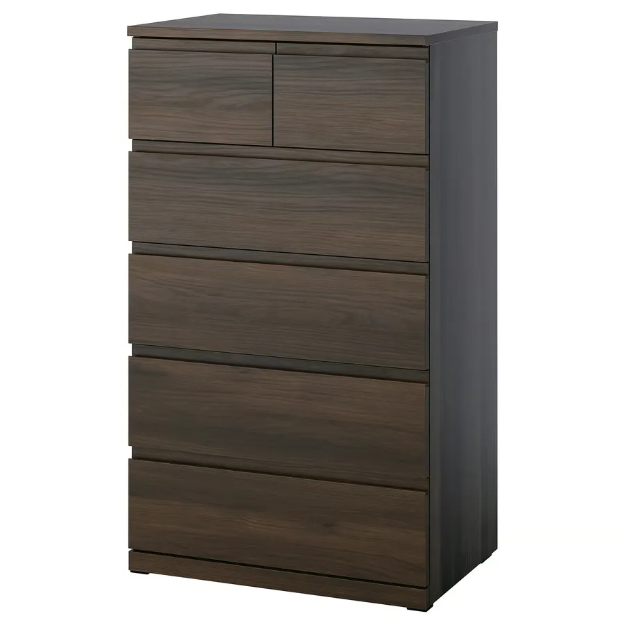 STORKLINTA 6-drawer chest - dark brown/oak effect anchor/unlock-function 70x48x120 cm (27 1/2x18 7/8x47 1/4 ")
