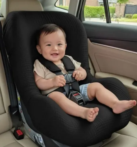 Organic Muslin Baby Car Seat Cover (Black)
