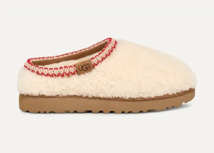 UGG® Women's Tasman Maxi Curly Sheepskin/Recycled Materials Slippers in Natural, Size 7