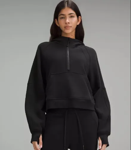 Scuba Oversized Half-Zip Hoodie - Black